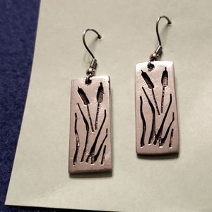Polished Pewter Cattail Earrings Free With Purchase Of Matching Neclace